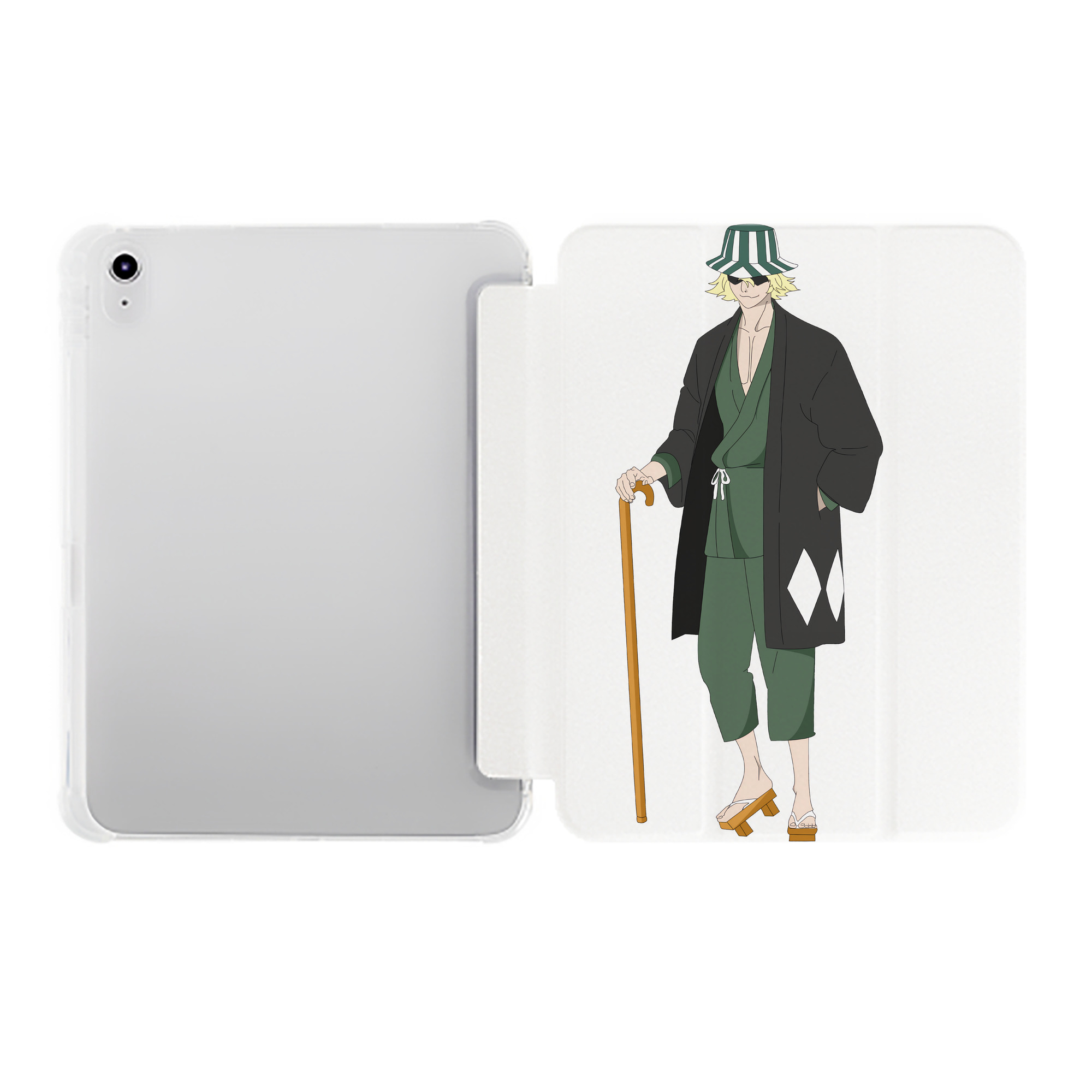 （画像用） "ブリーチ 浦原 喜助（うらはら きすけ） BLEACH Urahara Kisuke " IPad ケース ペン収納付き 三つ折りスタンド PUレザー×シリコン 対応機種9.5/10.5/10.9インチ